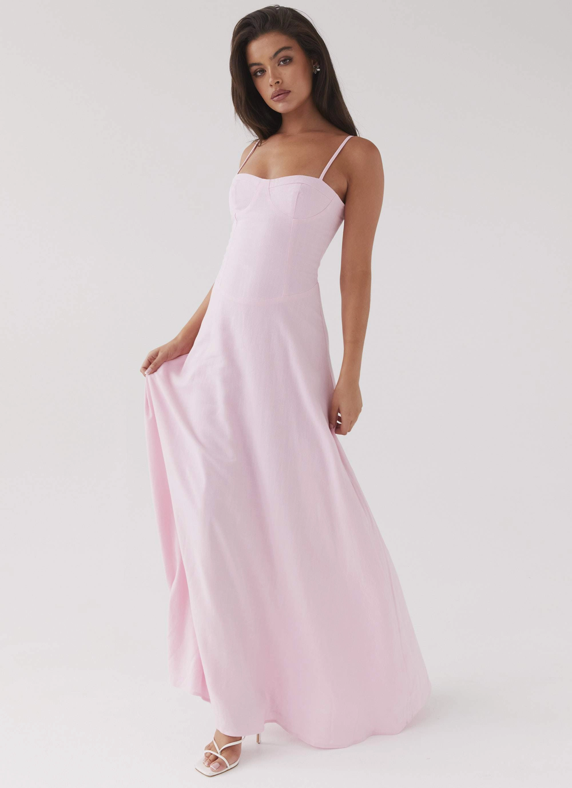 Angelina Linen Maxi Dress - Pink Petal Adjustable-Length Tie-dye