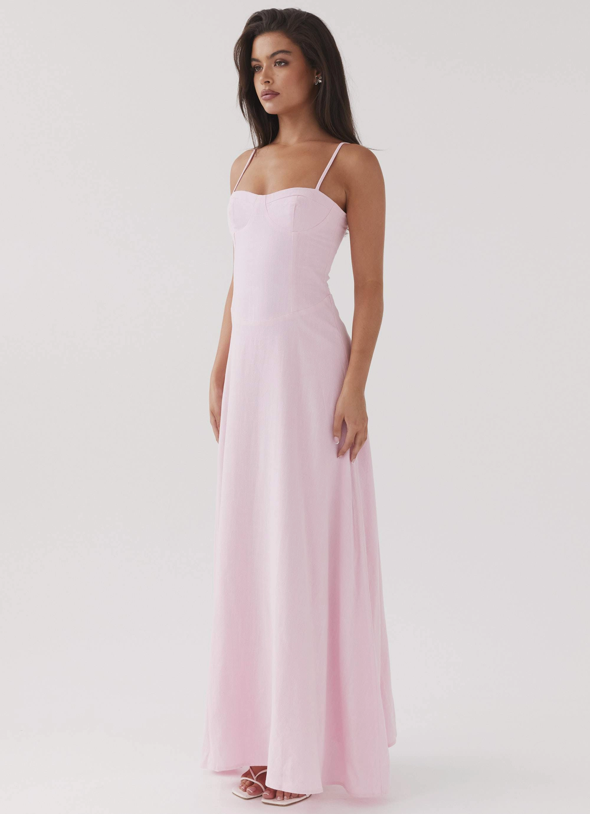 Smooth Design Angelina Linen Maxi Dress - Pink Petal