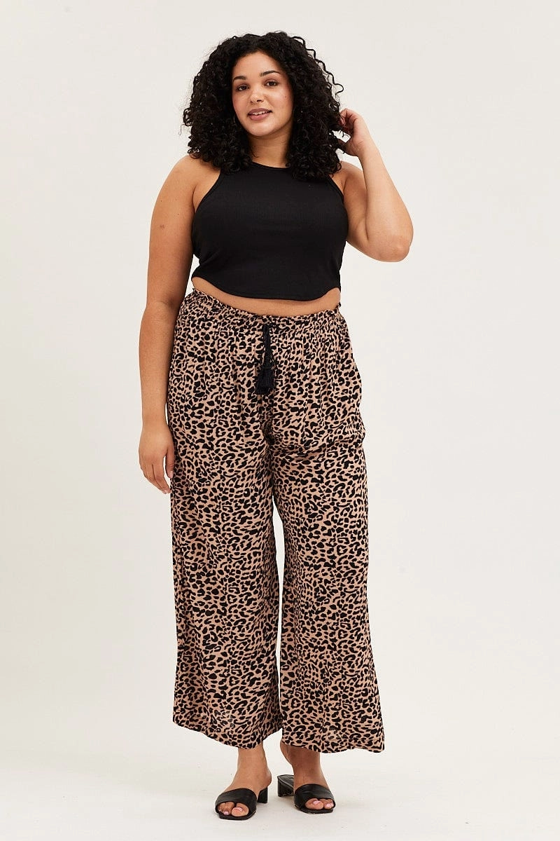 Full Motion Animal Print High Rise Wide Leg Pants