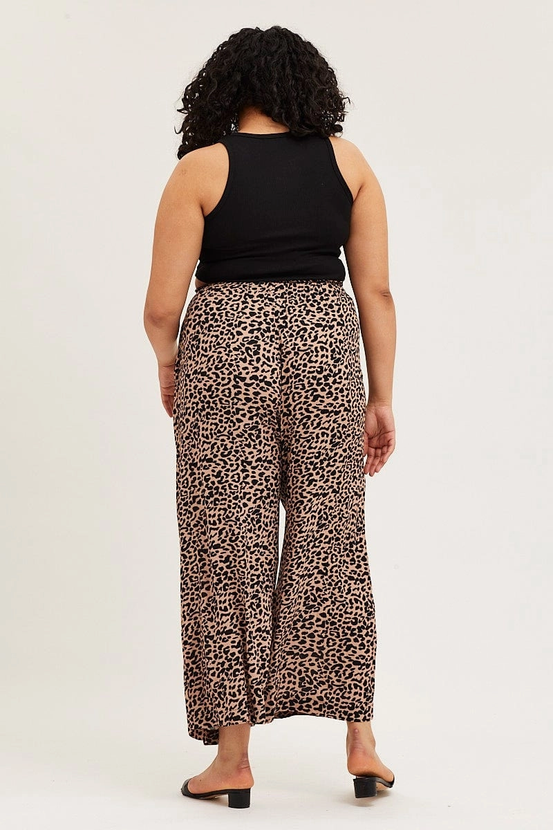 Functional Fashion Animal Print High Rise Wide Leg Pants