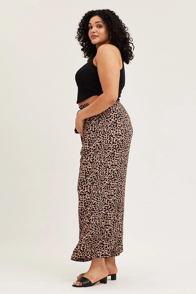 Animal Print High Rise Wide Leg Pants Fit Control Bonded Seam Technology