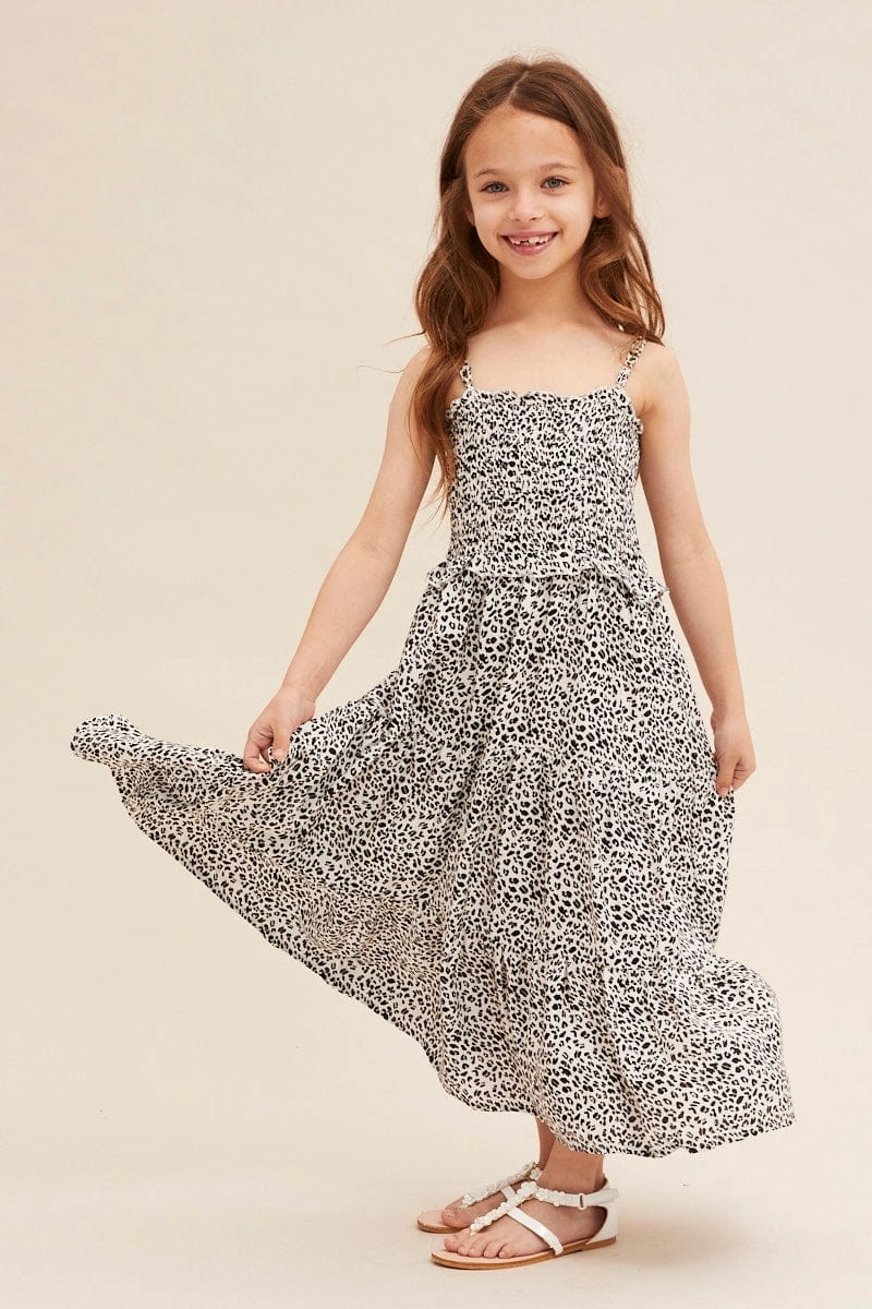 Animal Print Kids Midi Dress Singlet Tiered One Piece Look