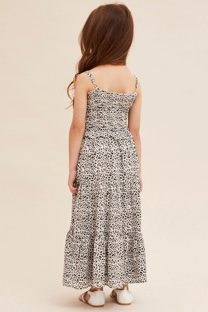 Animal Print Kids Midi Dress Singlet Tiered Texture Style