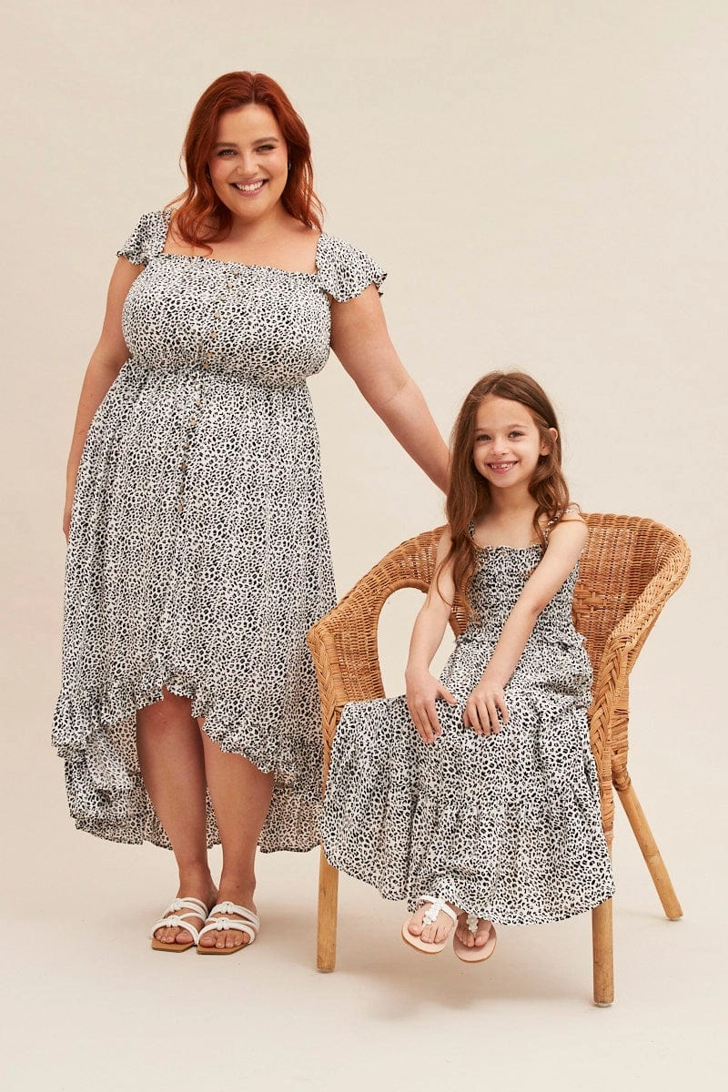 Work Vibes Animal Print Kids Midi Dress Singlet Tiered