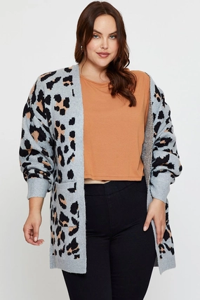 Easy Care Finish Weatherproof Zippers Animal Print Knit Cardigan Long Sleeve Longline