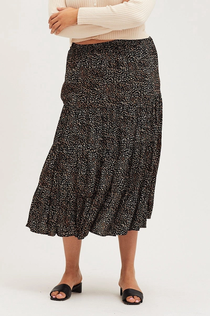 Animal Print Maxi Skirt Elastic Waist Laid Back Look Non Irritating Texture