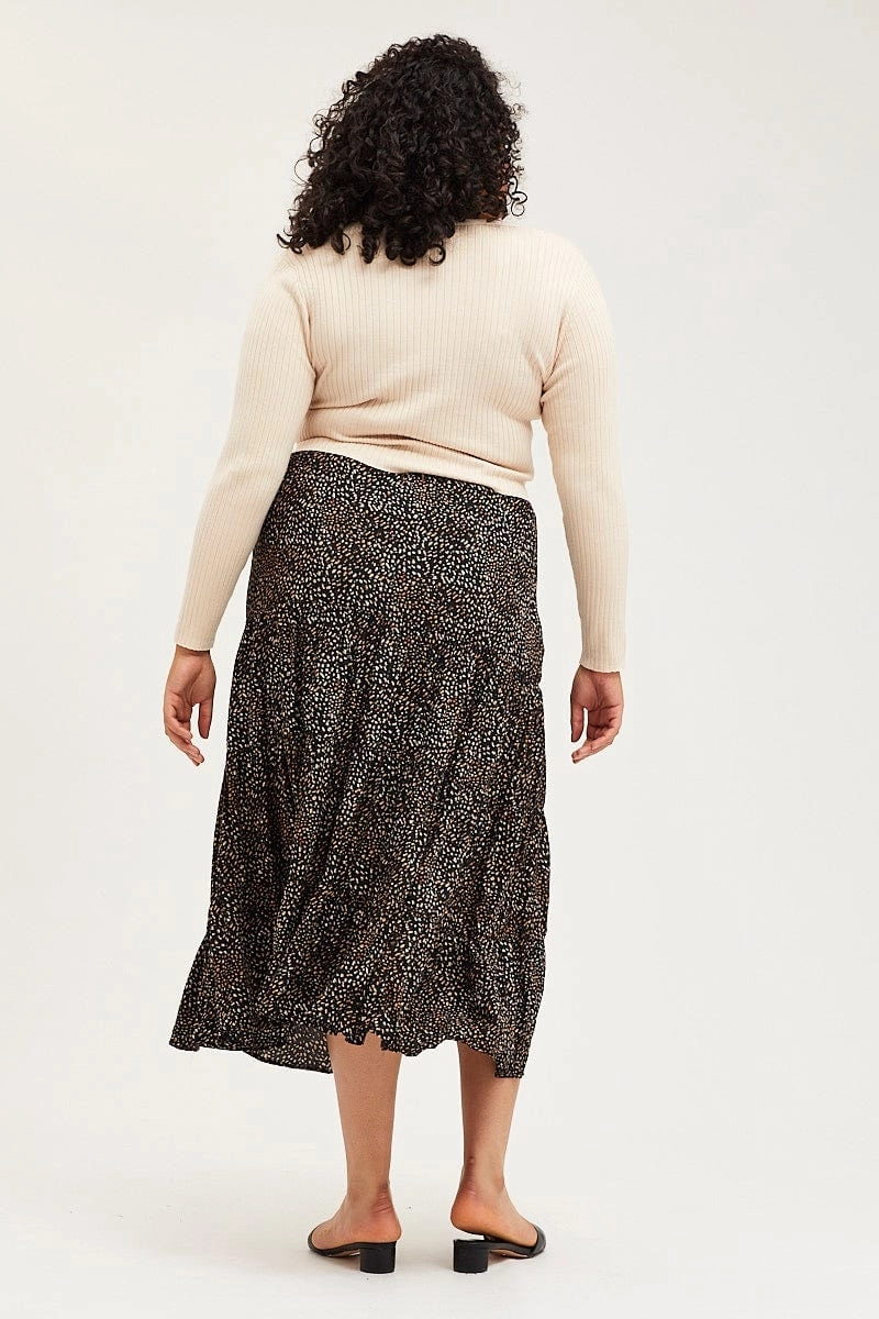 Bold Finish Elasticized Hem Animal Print Maxi Skirt Elastic Waist