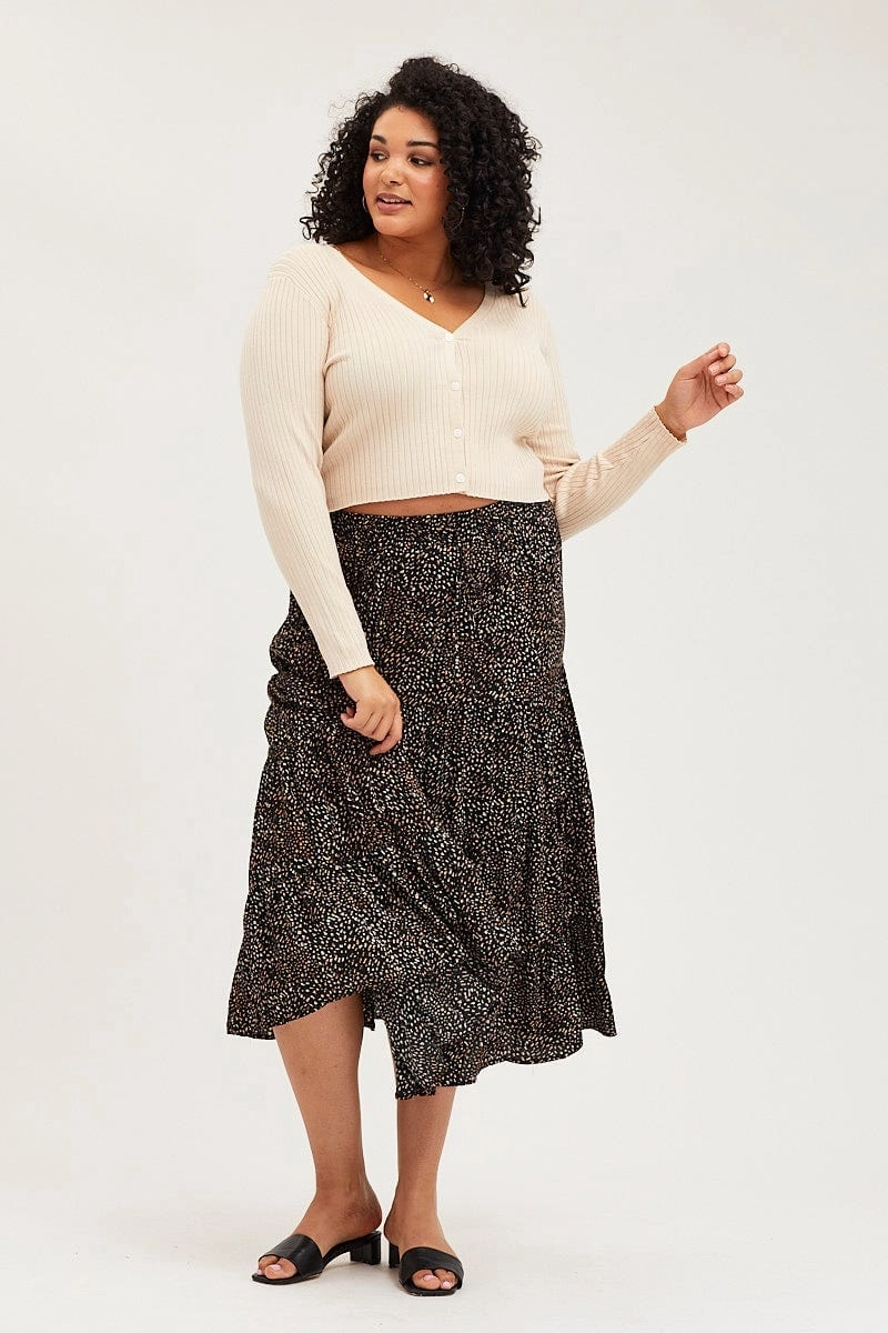 Animal Print Maxi Skirt Elastic Waist Travel Vibes