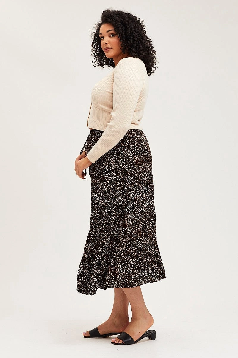 Light Outfit Animal Print Maxi Skirt Elastic Waist