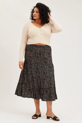 Pleated Construction Animal Print Maxi Skirt Elastic Waist