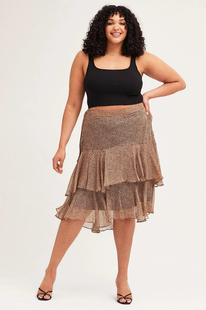 Stylish Finish Animal Print Midi Skirt Tie