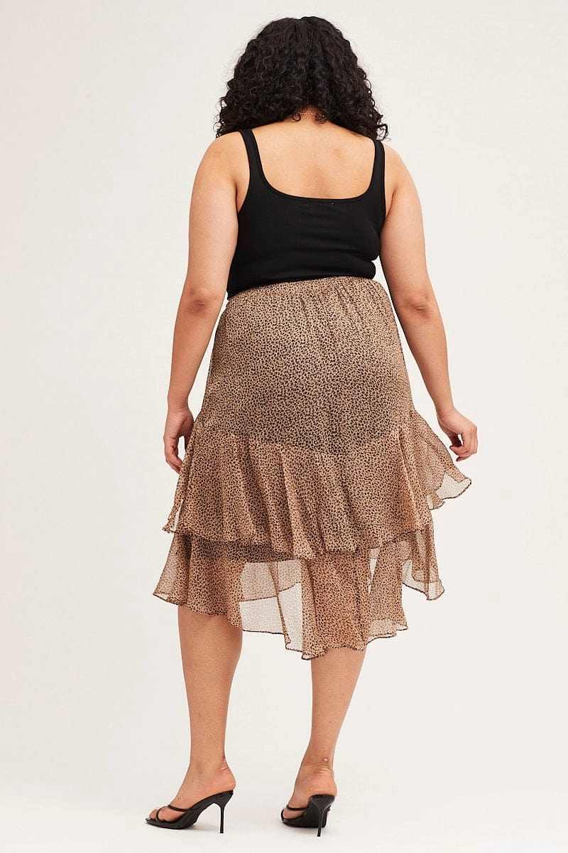 Animal Print Midi Skirt Tie Semi Sheer Lightweight Fabric