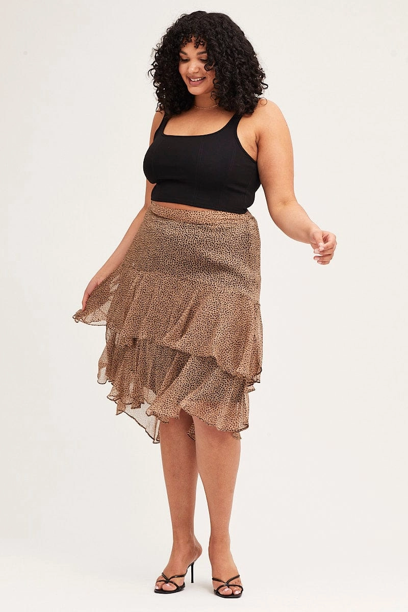 Animal Print Midi Skirt Tie Travel Friendly