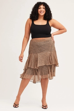 Stylish Finish Animal Print Midi Skirt Tie