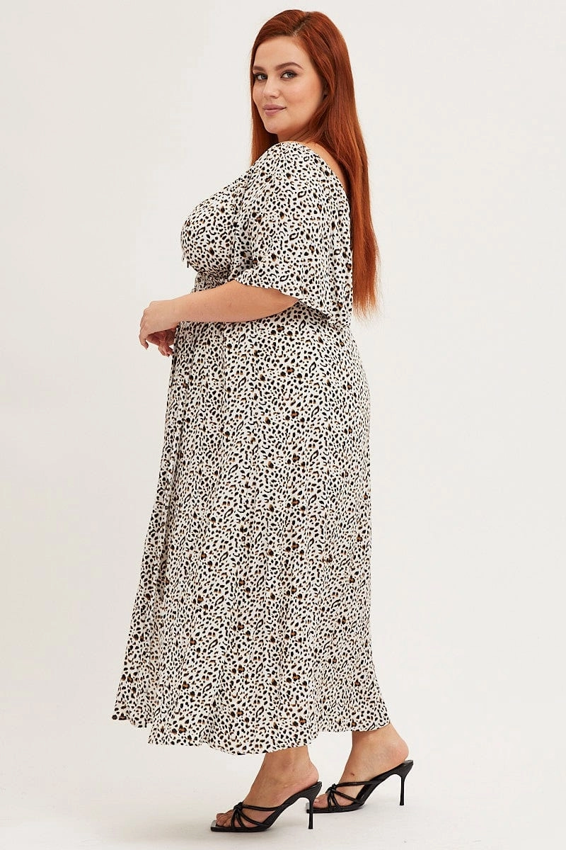 Mid layer Match Quick Animal Print Short Sleeve Midi Dress