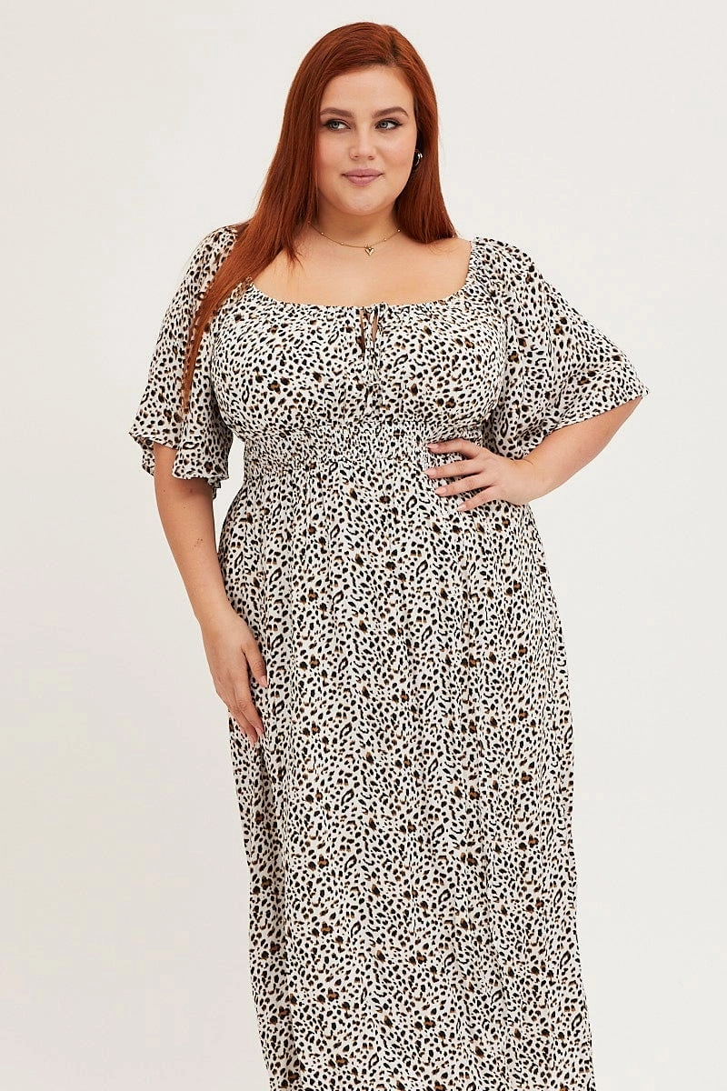 Comfort Fit Air Comfort Animal Print Short Sleeve Midi Dress