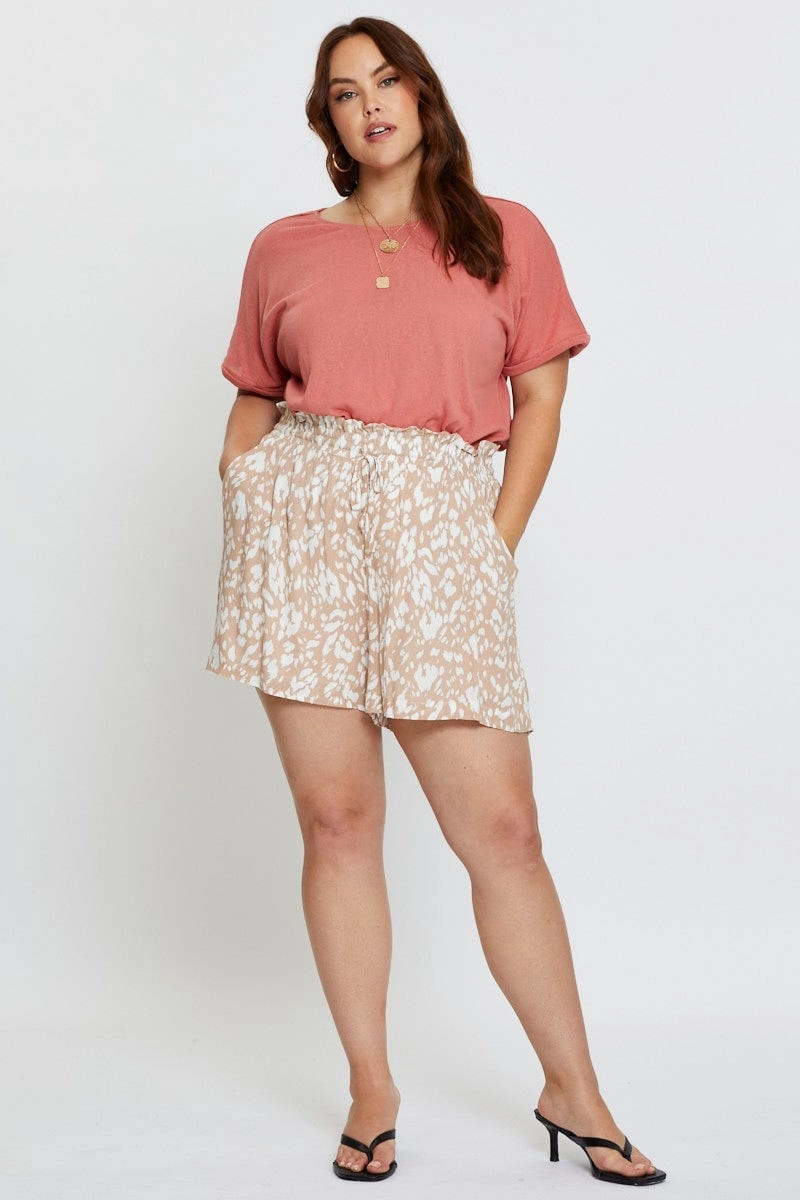 Beach Vibe Easy Fit Design Animal Print Shorts High Rise Elastic Waist