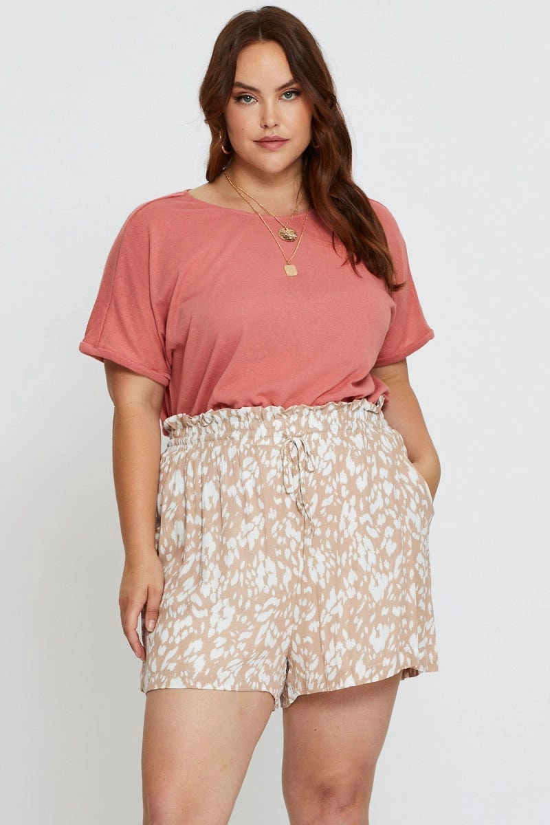 Flexible Waistline Animal Print Shorts High Rise Elastic Waist