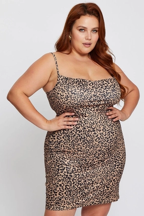 Sage Glow Basic essential Animal Print Strappy Sleeveless Bodycon Dress