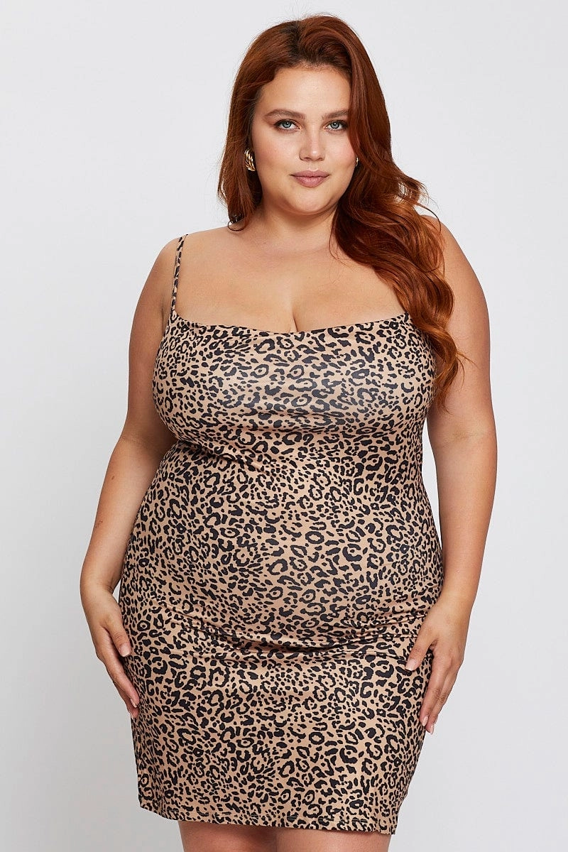 Mood Casual Straight-Cut Animal Print Strappy Sleeveless Bodycon Dress