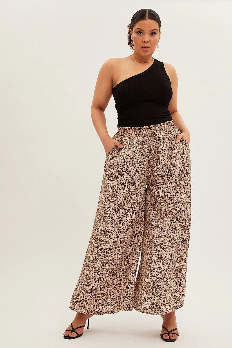 Flex Wear Animal Print Wide Leg Pants High Rise