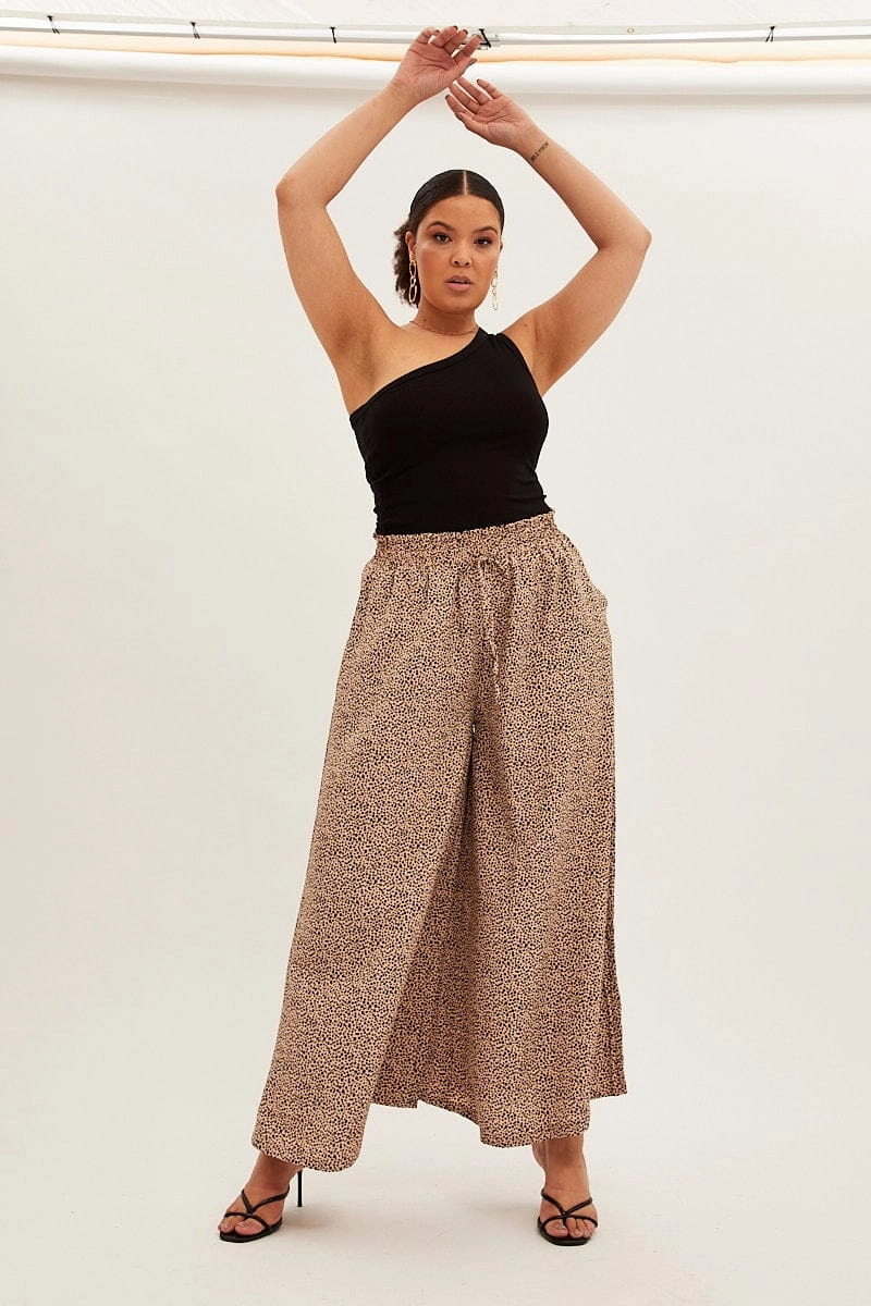 FadeResistant Animal Print Wide Leg Pants High Rise