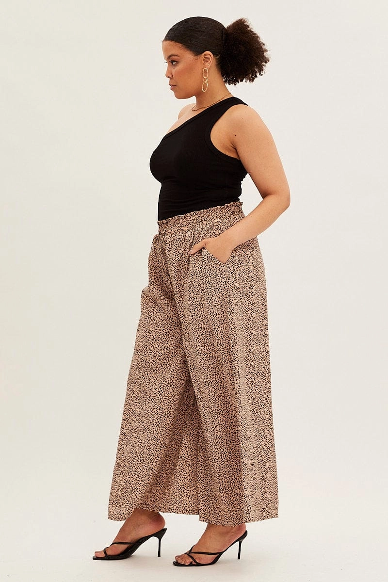 Animal Print Wide Leg Pants High Rise Trail Comfort