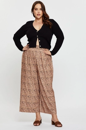 Sporty Stretch Fit Quick Fit Animal Print Wide Leg Pants High Rise Shirred Waist
