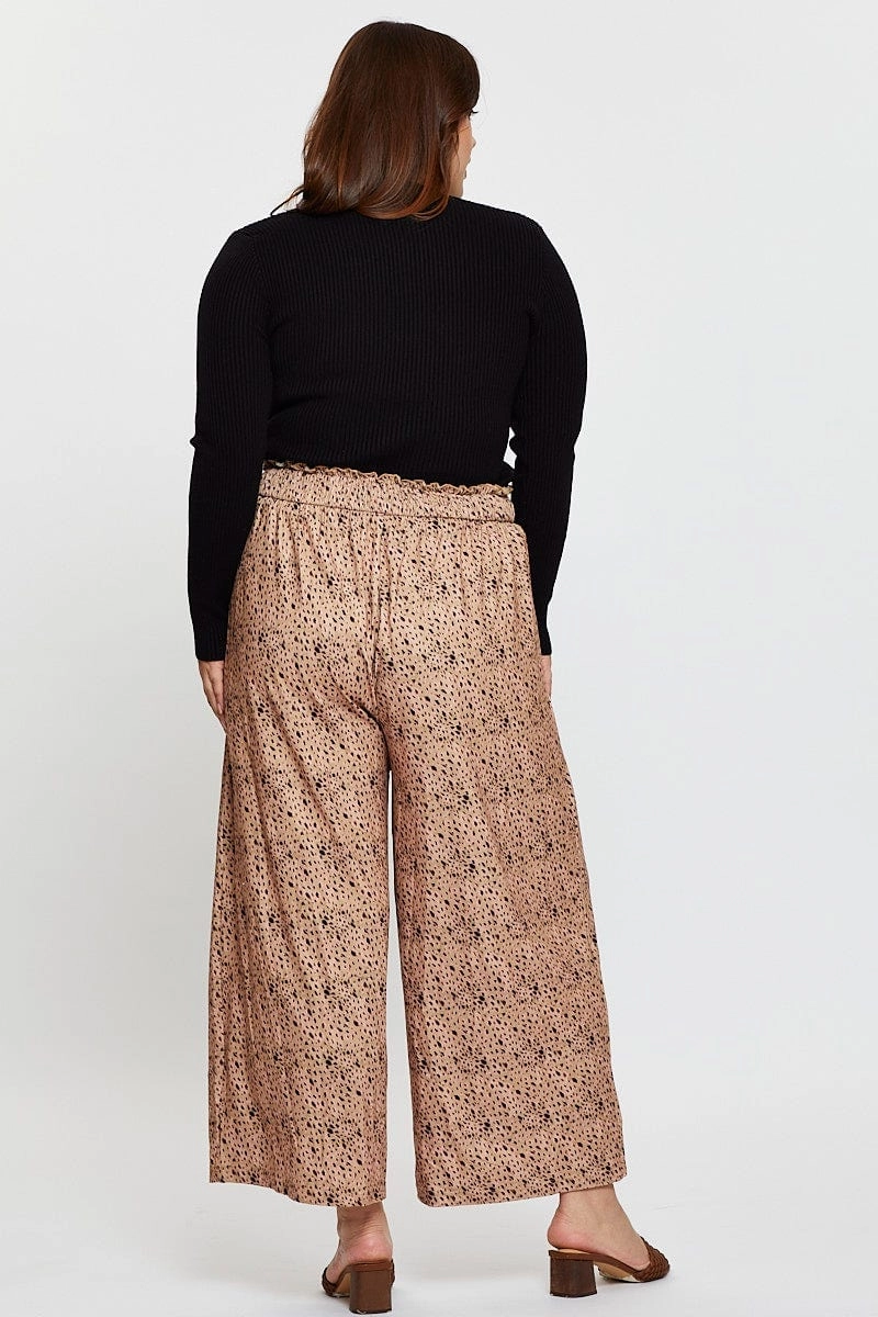 Animal Print Wide Leg Pants High Rise Shirred Waist tailored look Flexible Gusset Design