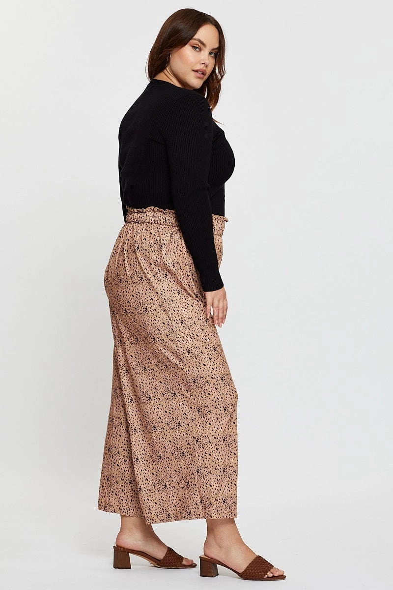 ComfortFit Stylish Waistband Animal Print Wide Leg Pants High Rise Shirred Waist