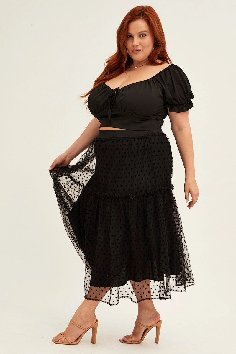 Polka Dot Midi Skirt Tulle Spot Elastic Waist Party Simple Fashion Neat Style