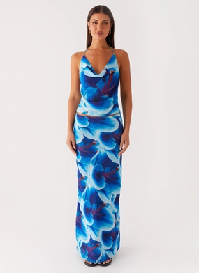 Another Life Chiffon Maxi Skirt - Turquoise Floral Invisible Seams Unisex style