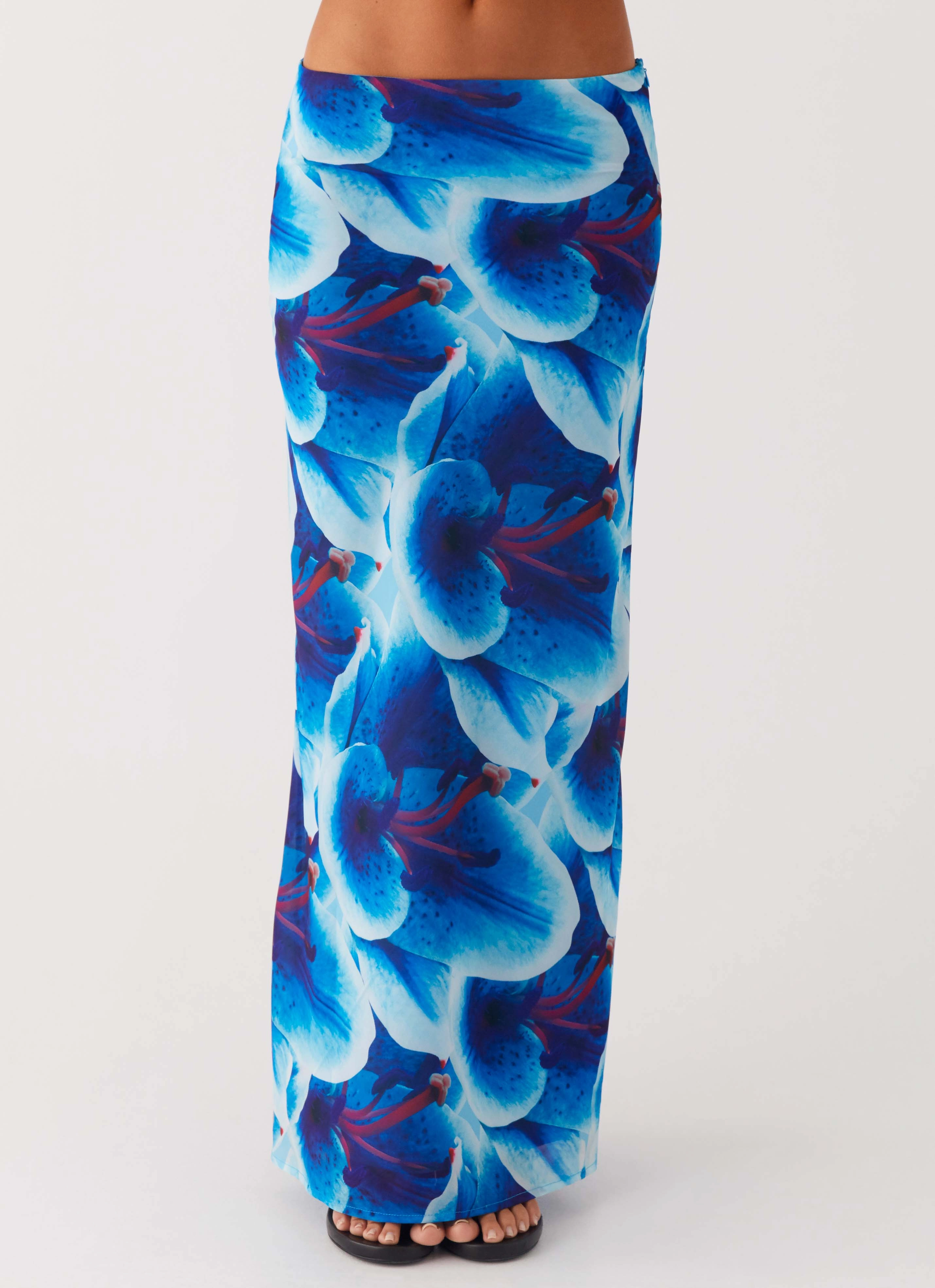 Elastic hem Another Life Chiffon Maxi Skirt - Turquoise Floral
