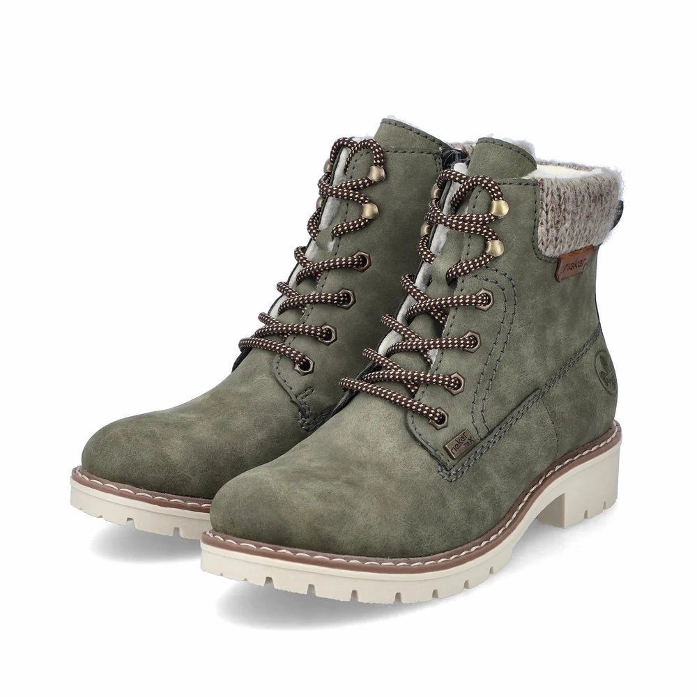 removable insoles Canvas Upper Rieker Women's Sabrina 18 Fur lined Ankle Boot - Liane/Mogano/Stein