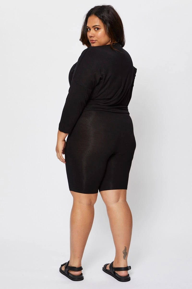 Temperature Regulating Fibers shorts set Black Blend Twist Black V-neck Cotton