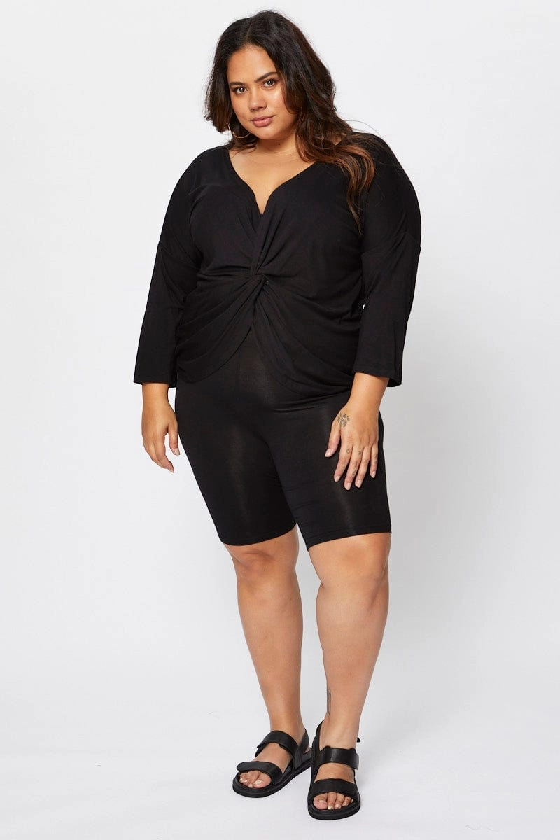 Black Blend Twist Black V-neck Cotton Breathable Mesh Panels