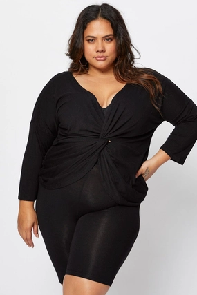 back-to-school Hand washable Black Blend Twist Black V-neck Cotton