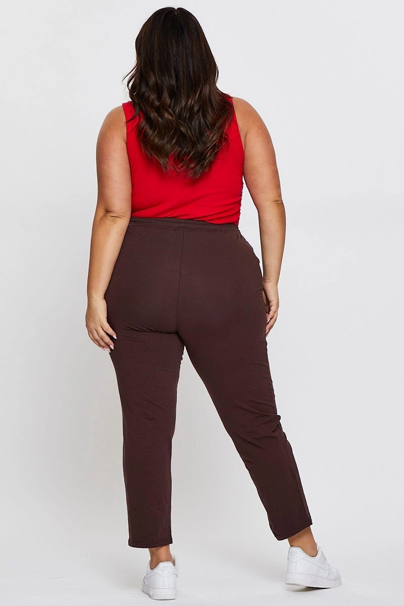 Casual Vibe Brown Track Pants Mid Rise Drawstring