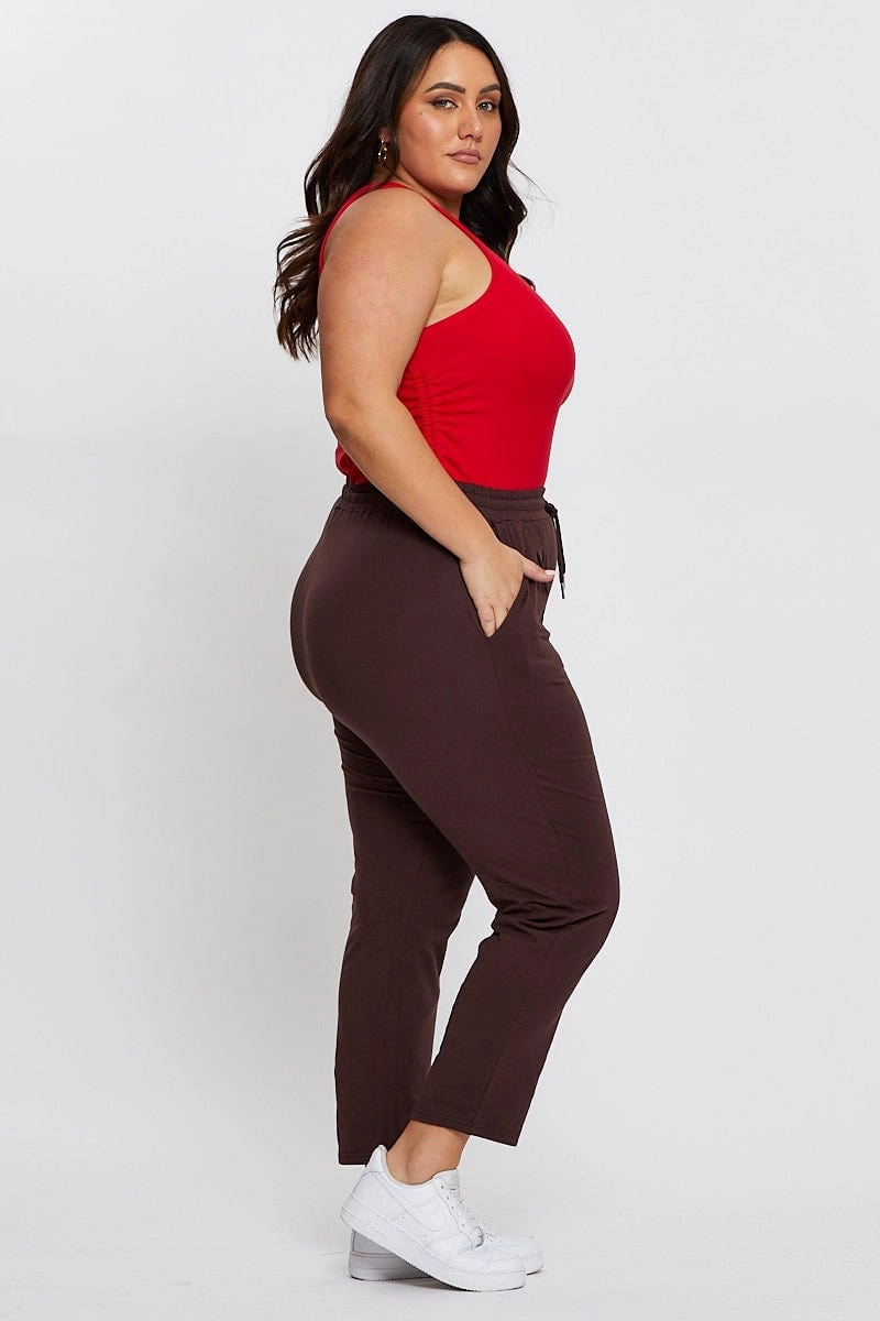 Brown Track Pants Mid Rise Drawstring Packable design CompressionSupport