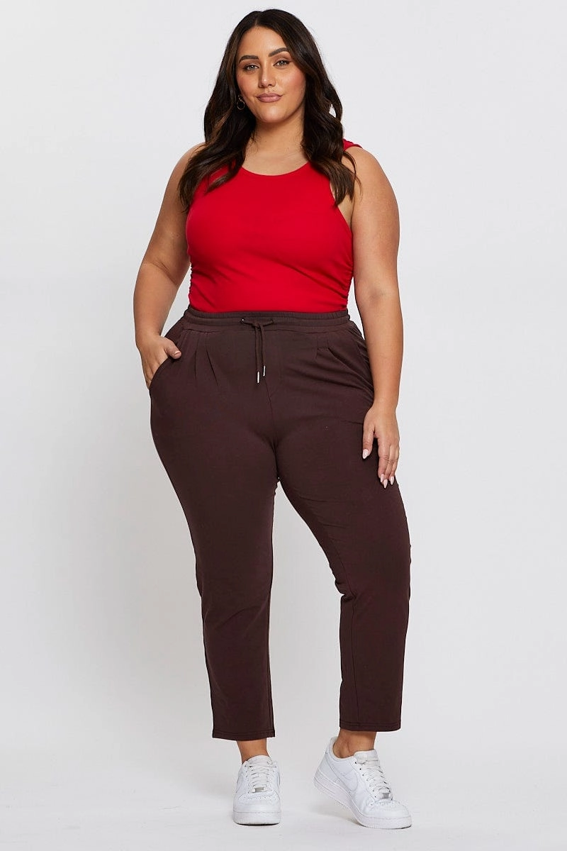 Brown Track Pants Mid Rise Drawstring All Around Fit