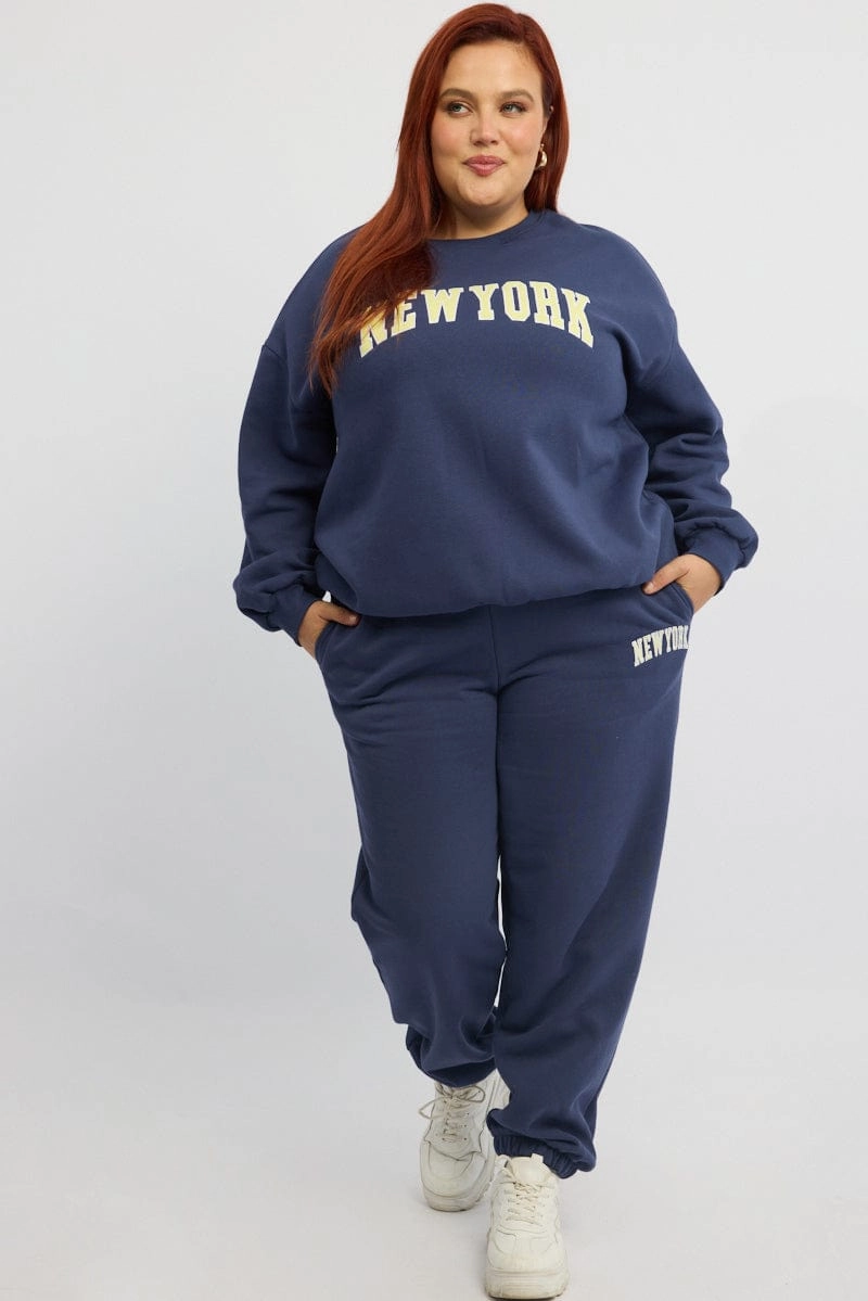 Sport Comfort AdjustableTabs Blue Embroidered Elastic Waist Track Pants
