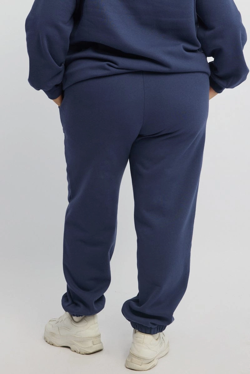 HypoallergenicMaterial Blue Embroidered Elastic Waist Track Pants