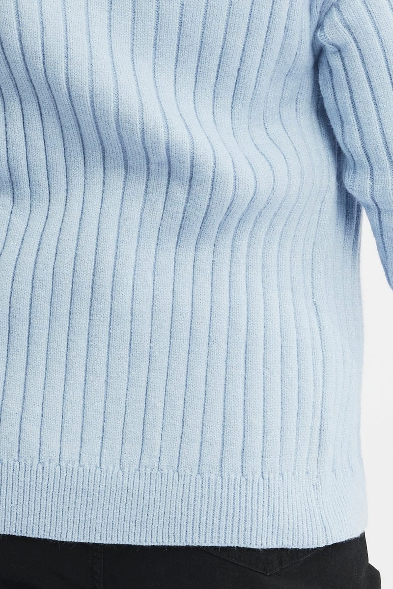 RipResistant Reinforcement Long Sleeves Blue Oversized Knit Rib Cardigan