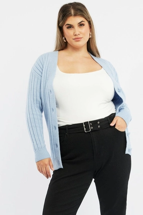 Elastic Cuff Adjustment Odor control Blue Oversized Knit Rib Cardigan
