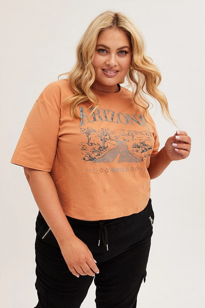 Beige Short Sleeve Arizona Drop Shoulder Crop T-shirt Running Gear