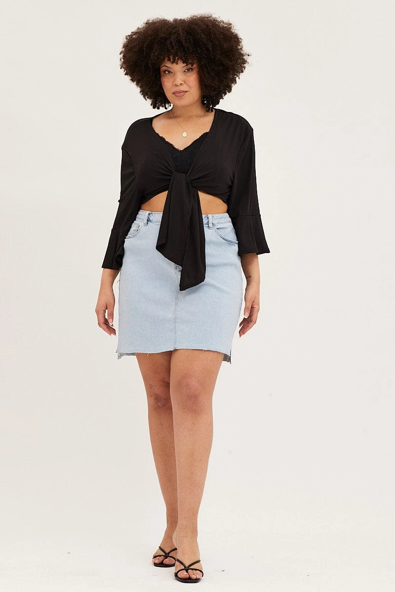 Black Ruffle Sleeve Tie Up Crop Cardigan Eco Conscious Dye Process