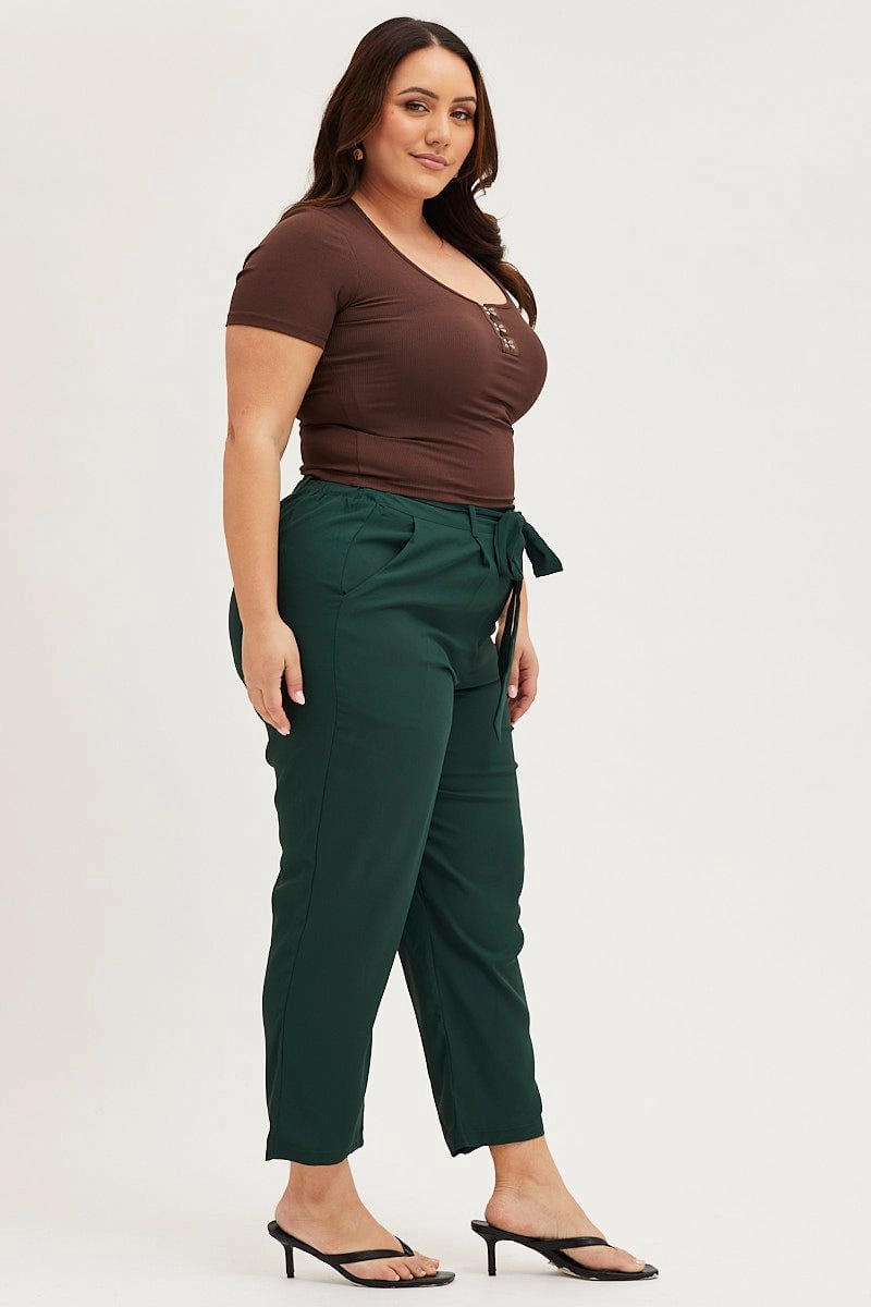 Green Crop Pants High Rise Waist Tie Chill Ready CompressionSupport
