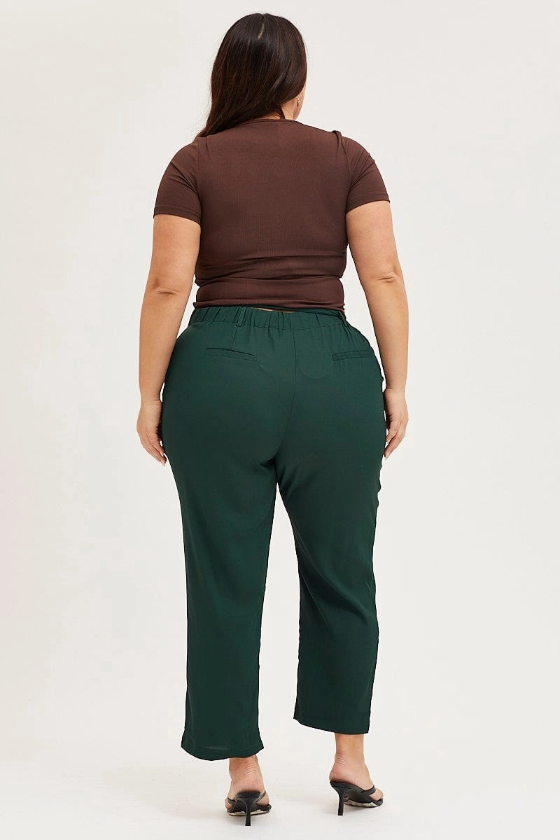 SustainableManufacturing Breathable Style Green Crop Pants High Rise Waist Tie