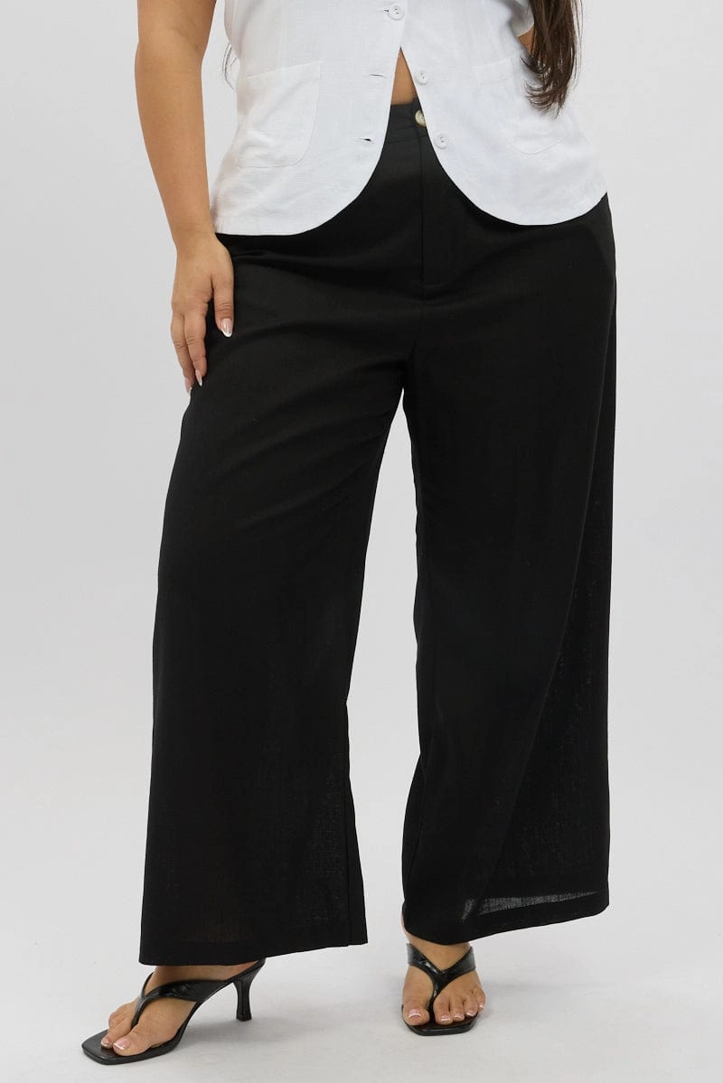 Black Linen Blend Tailored Pants Outdoor Friendly Minimalist Design