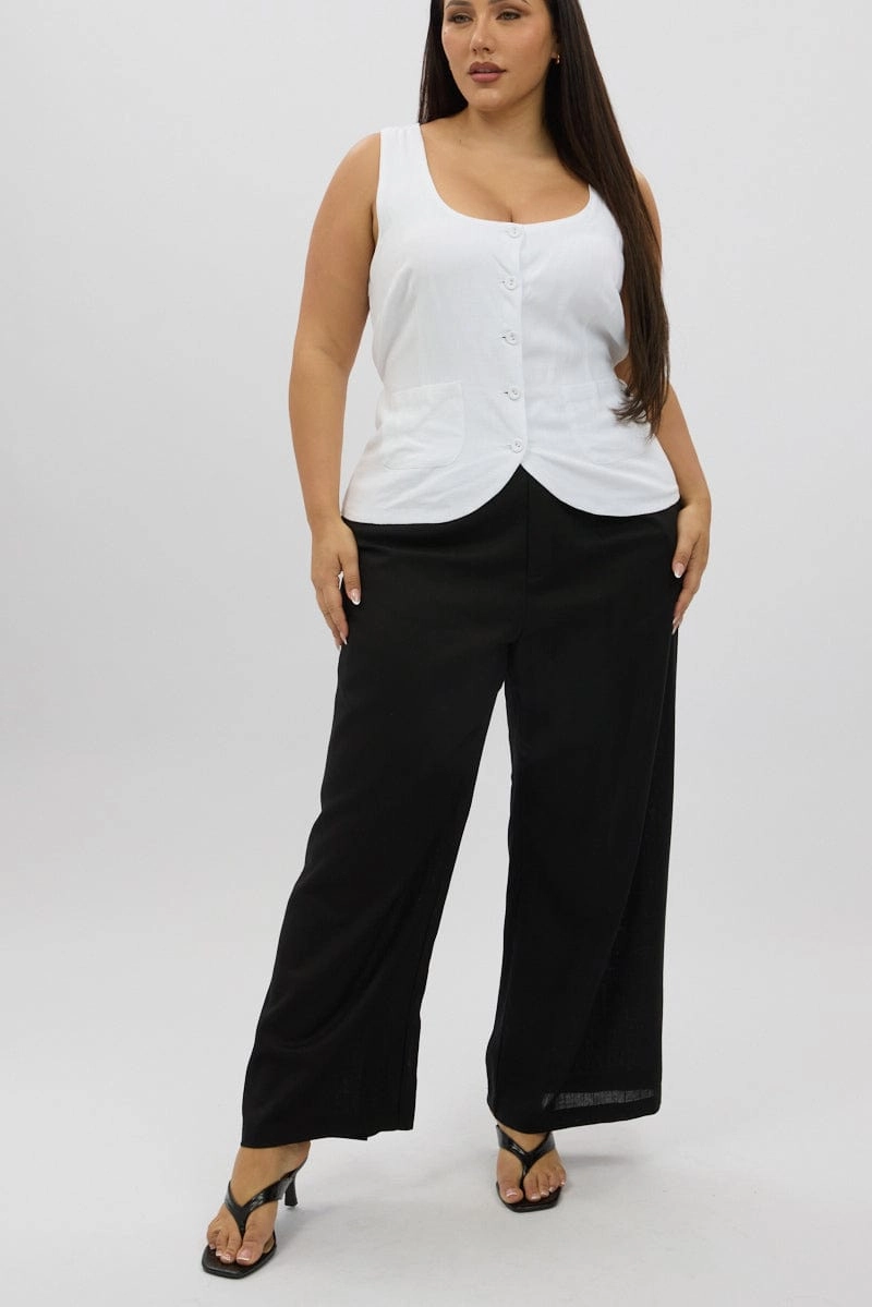 Black Linen Blend Tailored Pants Breath Fit